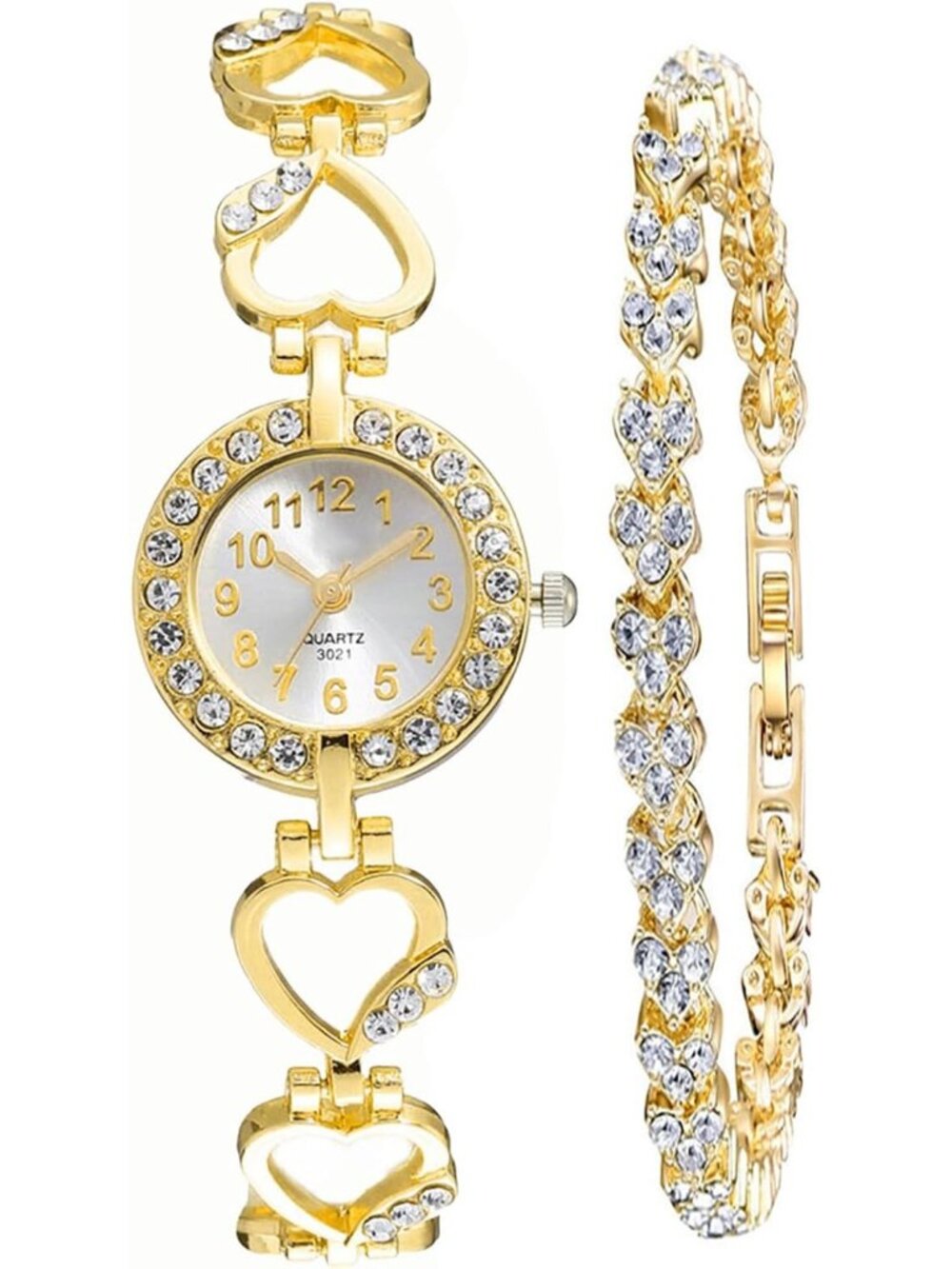 Women's Gold Stylish Hollow Stainless Steel Strap Luxury Diamond Bracelet Watch